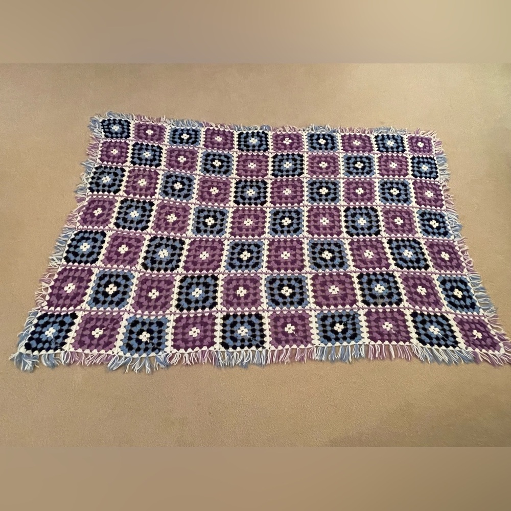 Purple and Blue Handmade Used Afghan